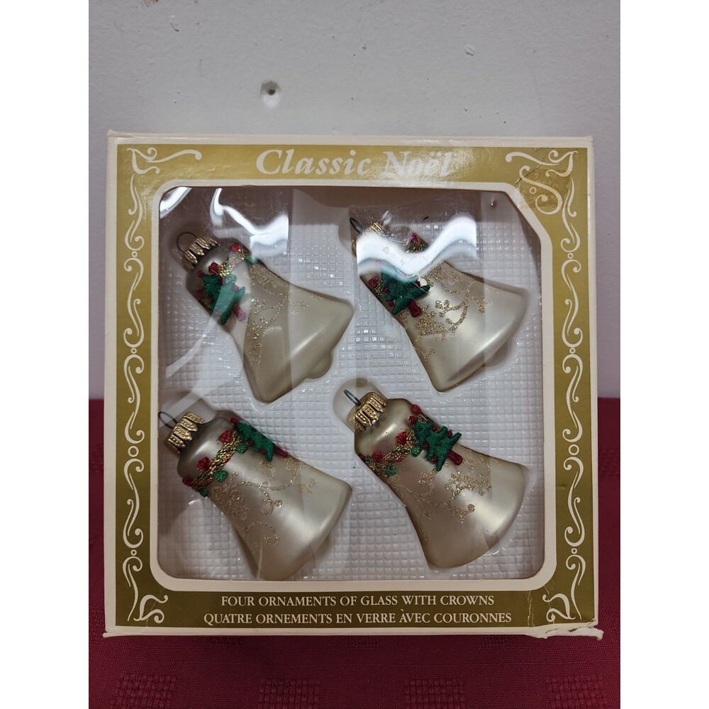 VTG 1970's Christmas By Krebs Classic Nöel Bell Ornaments In Pearl W/ Applique